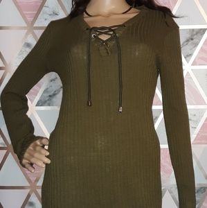 Knit Dark Green long sleeve sweater Dress